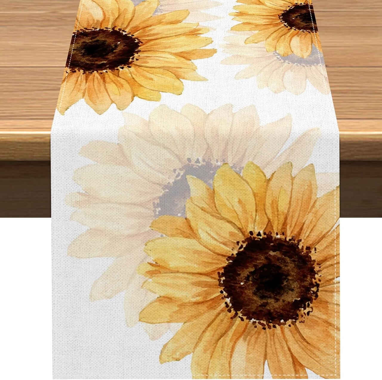 Sunflower Table Runner – Linen Fall Rustic Kitchen Dining Home Decor – 13x72 Inch